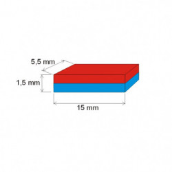 Magnet neodim bloc 15x5,5x1,5 P 80 °C, VMM8-N45