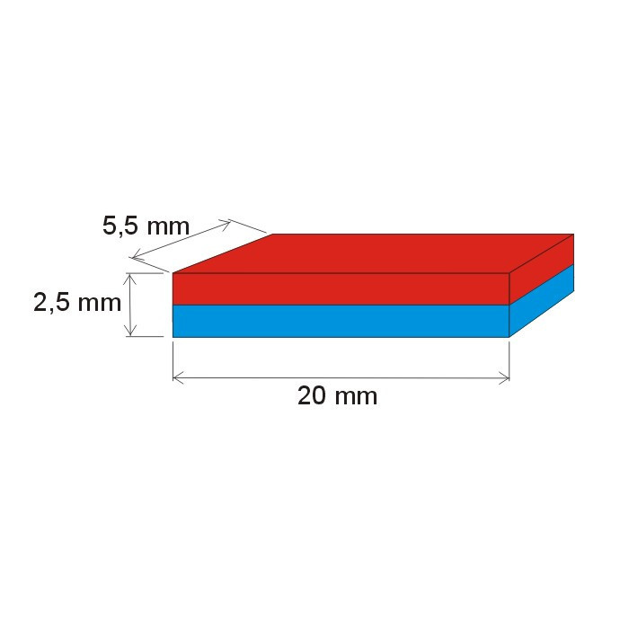 Magnet neodim bloc 20x5,5x2,5 P 150 °C, VMM8SH-N45SH