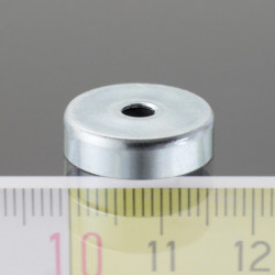 Magnet oală diam. 16, înălțime 4,5 mm, cu gaură pentru șurub cu cap înecat diam. 3,5