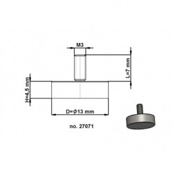 Magnet oală cu coadă, diam. 13 x înălțime 4,5 mm cu filet exterior M3, înălțime filet 7 mm