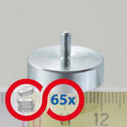 Magnet oală cu coadă, diam. 20 x înălțime 6 mm cu filet exterior M3, înălțime filet 7 mm - set 65 buc