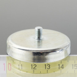 Magnet oală cu coadă, diam. 47 x înălțime 17 mm cu filet exterior M6, înălțime filet 8 mm