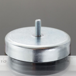 Magnet oală cu coadă, diam. 63 x înălțime 14 mm cu filet exterior M6, înălțime filet 15 mm