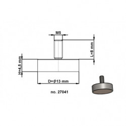 Magnet oală cu coadă, diam. 13 x înălțime 4,5 mm cu filet exterior M5. lungime filet 8 mm.