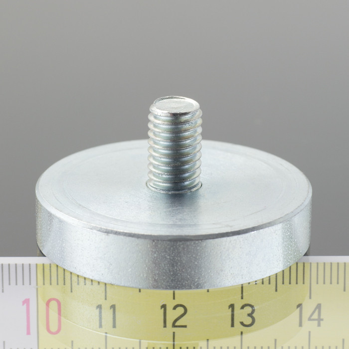Magnet oală cu coadă, diam. 40 x înălțime 8 mm cu filet exterior M8, înălțime filet 12 mm