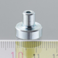Magnet oală cu coadă, diam. 13 x înălțime 4,5 mm cu filet interior M3, înălțime filet 7 mm