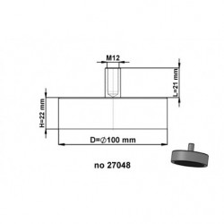 Magnet oală cu coadă, diam. 100 x înălțime 22 mm cu filet interior M12, înălțime filet 21 mm