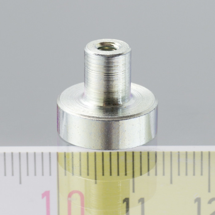 Magnet oală cu coadă, diam. 13, înălțime 4,5 mm cu filet interior M3. lungime filet 7 mm.