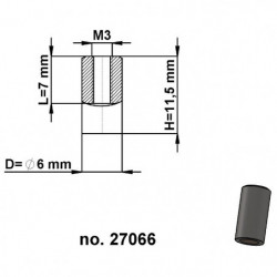 Magnet oală cilindru diam. 6 x înălțime 11,5 mm cu filet interior M3, înălțime filet 7 mm