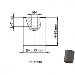 Magnet oală cilindru diam. 13 x înălțime 20 mm cu filet interior M4. lungime filet 7 mm
