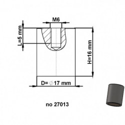 Magnet oală cilindru diam. 17 x înălțime 16 mm cu filet interior M6. lungime filet 5 mm