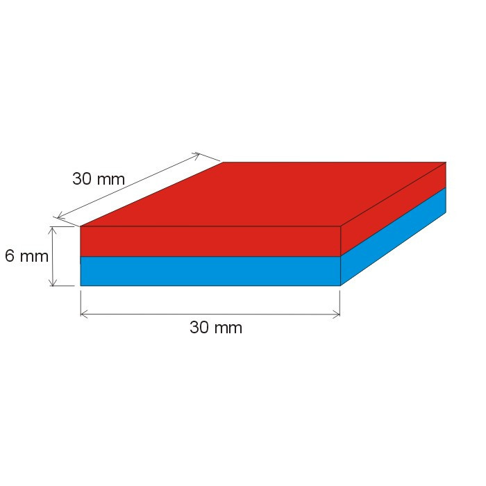 Magnet neodim bloc 30x30x6 N 80 °C, VMM10-N50