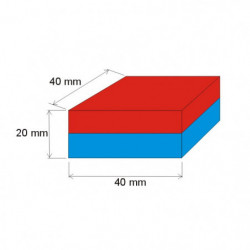 Magnet neodim bloc 40x40x20 N 80 °C, VMM11-N52