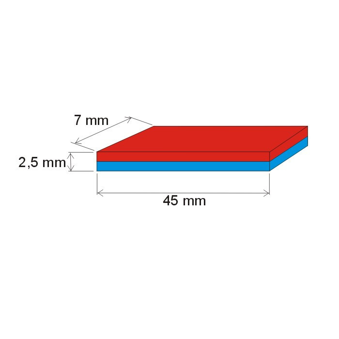 Magnet neodim bloc 45x7x2,5 P 180 °C, VMM5UH-N35UH