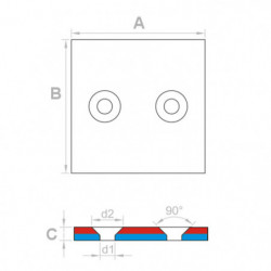 Magnet neodim bloc cu orificiu pentru şurub cu cap înecat 40 x 40 x 4 N 80 °C, VMM4-N35
