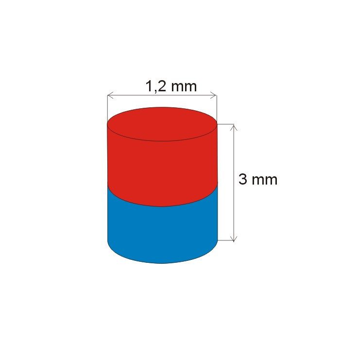 Magnet neodim cilindru cu diam.1,2x3 N 80 °C, VMM5-N38