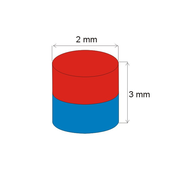 Magnet neodim cilindru cu diam.2x3 N 80 °C, VMM5-N38