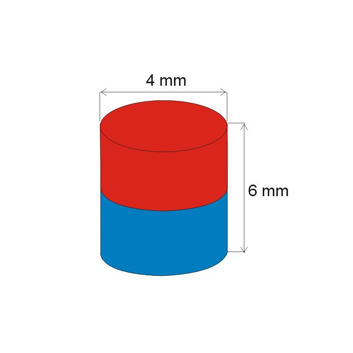 Magnet neodim cilindru cu diam.4x6 N 80 °C, VMM7-N42