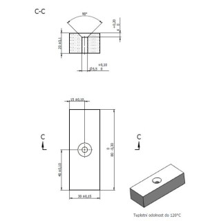 Magnet neodimic cu orificiu pentru șurub 80x30x20 mm, P VMM9H, 120°C