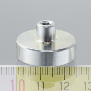 Magnet oală cu coadă, diam. 25 x înălțime 7 mm cu filet interior M4, înălțime filet 8 mm