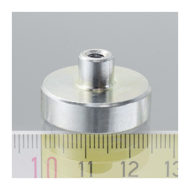 Magnet oală cu coadă, diam. 25 x înălțime 7 mm cu filet interior M4, înălțime filet 8 mm