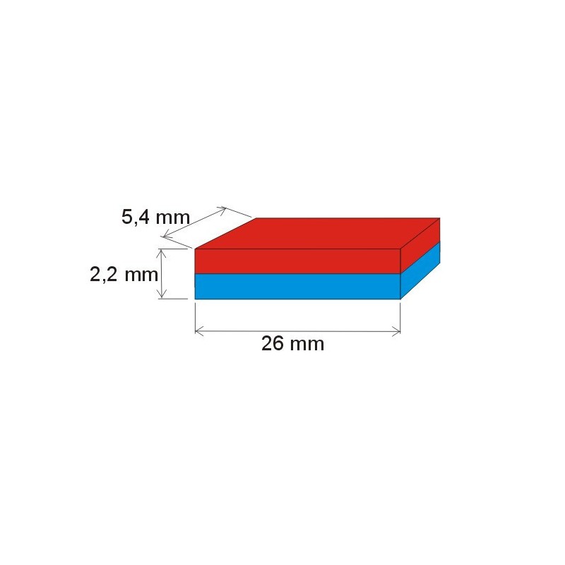 Magnet neodim bloc 26x5,4x2,2 P 180 °C, VMM7UH-N42H
