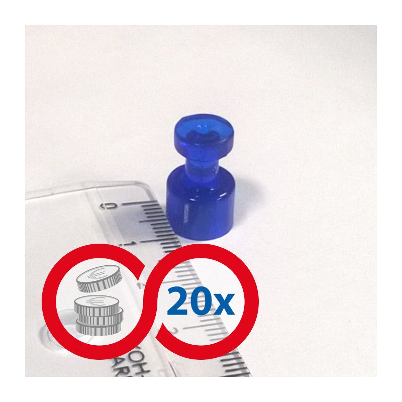 Magnet puternic conic colorat diam.10x17,5 - albastru - set 20 buc