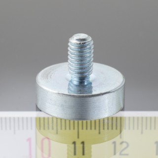 Magnet oală cu coadă, diam. 20 x înălțime 6 mm cu filet exterior M6, înălțime filet 10 mm