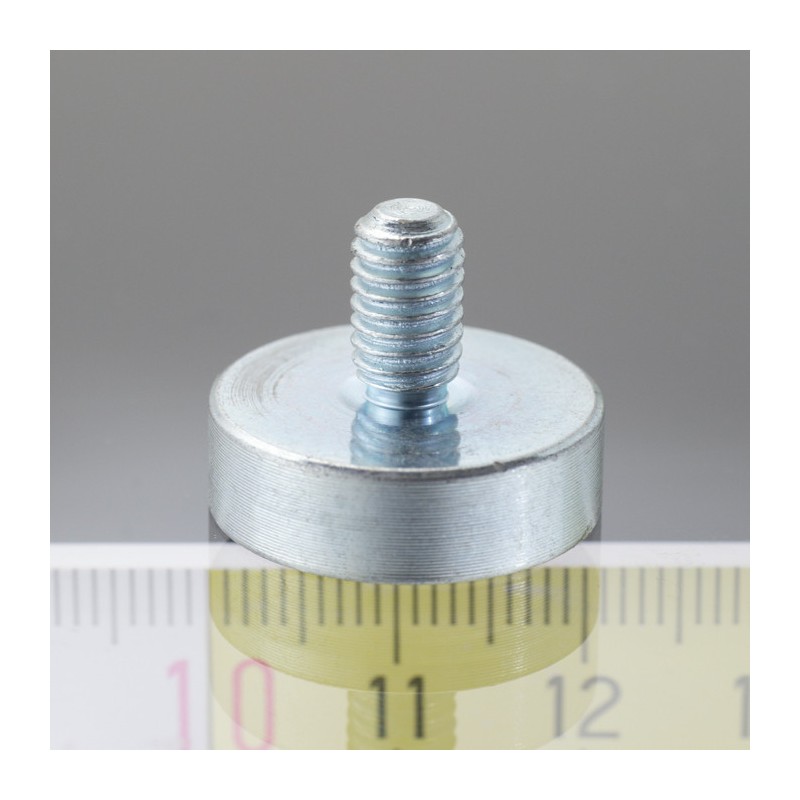 Magnet oală cu coadă, diam. 20 x înălțime 6 mm cu filet exterior M6, înălțime filet 10 mm