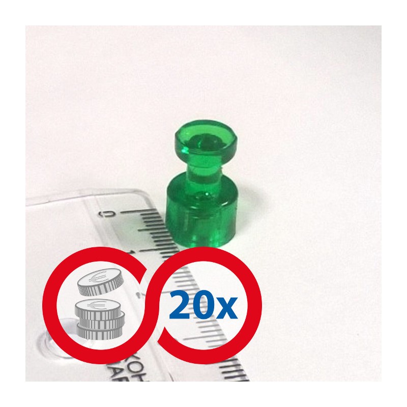 Magnet puternic conic colorat diam.10x17,5 - verde - set 20 buc