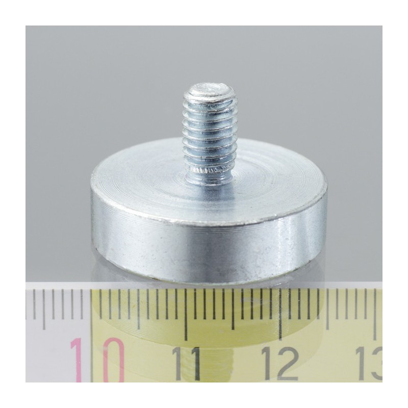 Magnet oală cu coadă, diam. 25 x înălțime 7 mm cu filet exterior M6, înălțime filet 10 mm