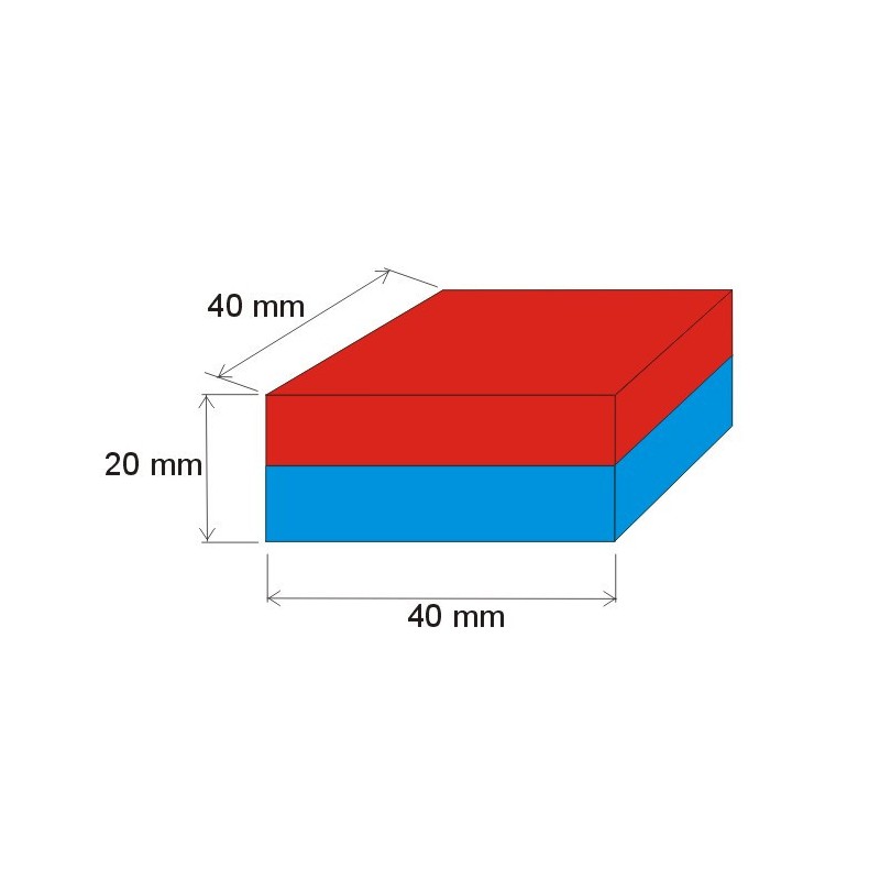Magnet neodim bloc 40x40x20 N 80 °C, VMM7-N42