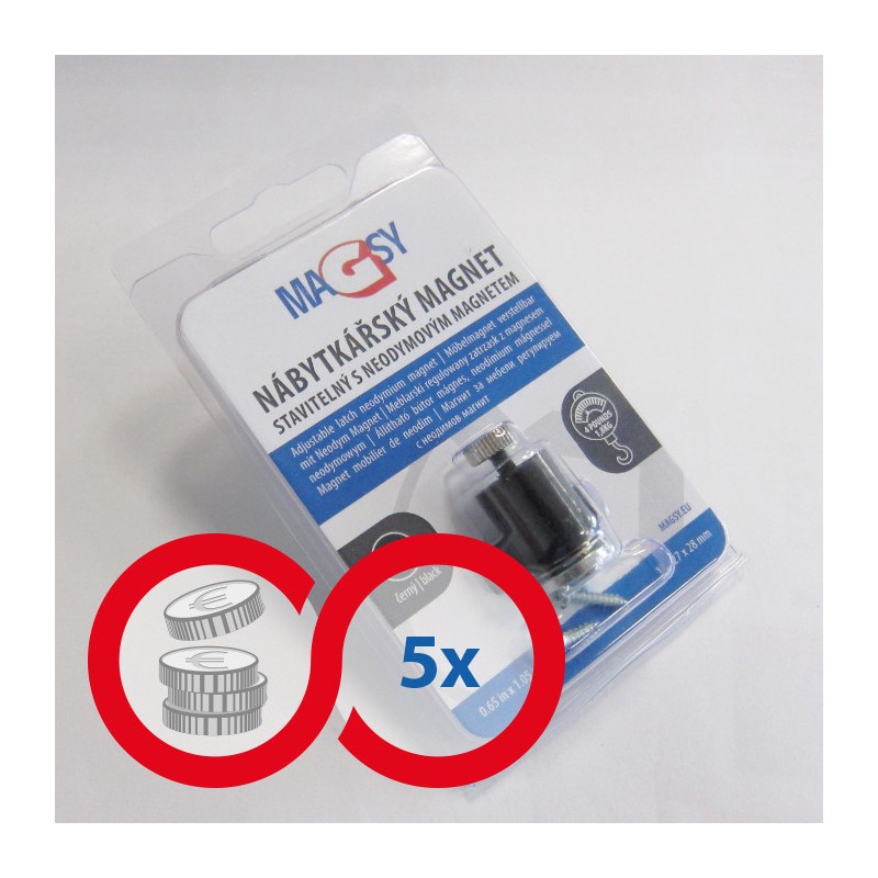 Magnet neodim mobilier reglabil – negru – ambalare comercială - set 5 buc