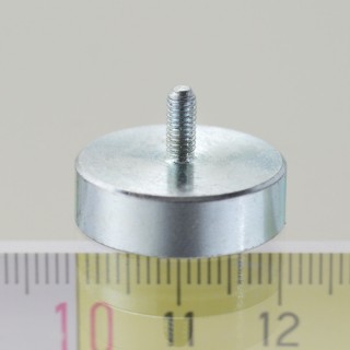 Magnet oală cu coadă, diam. 20 x înălțime 6 mm cu filet exterior M3, înălțime filet 7 mm