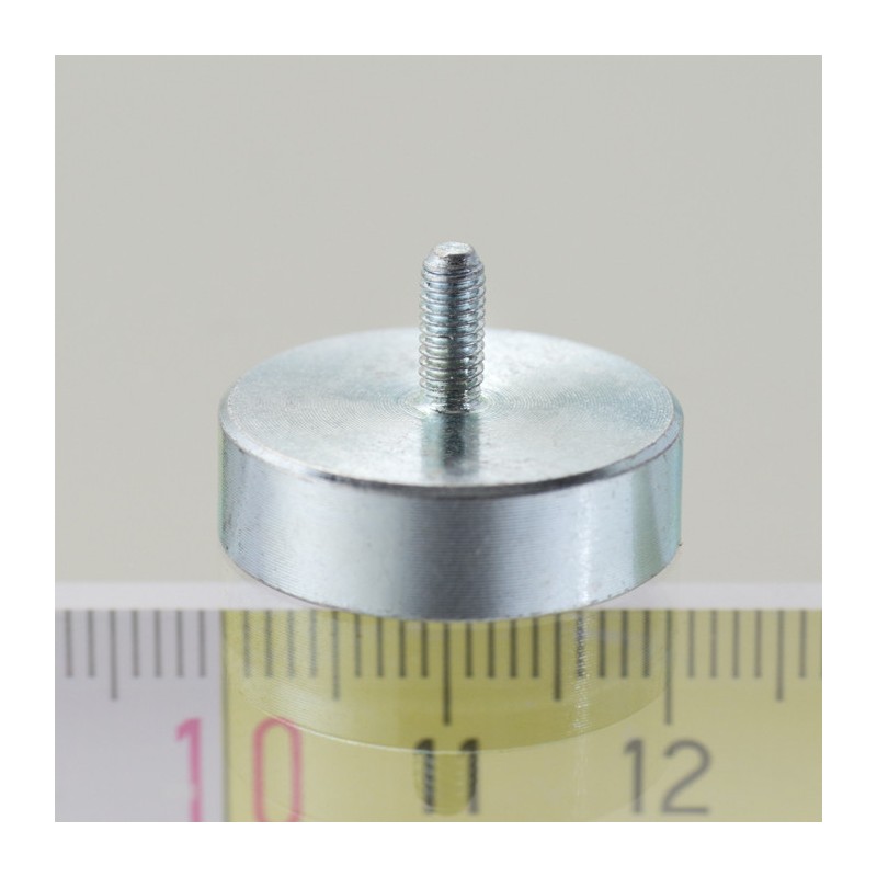 Magnet oală cu coadă, diam. 20 x înălțime 6 mm cu filet exterior M3, înălțime filet 7 mm