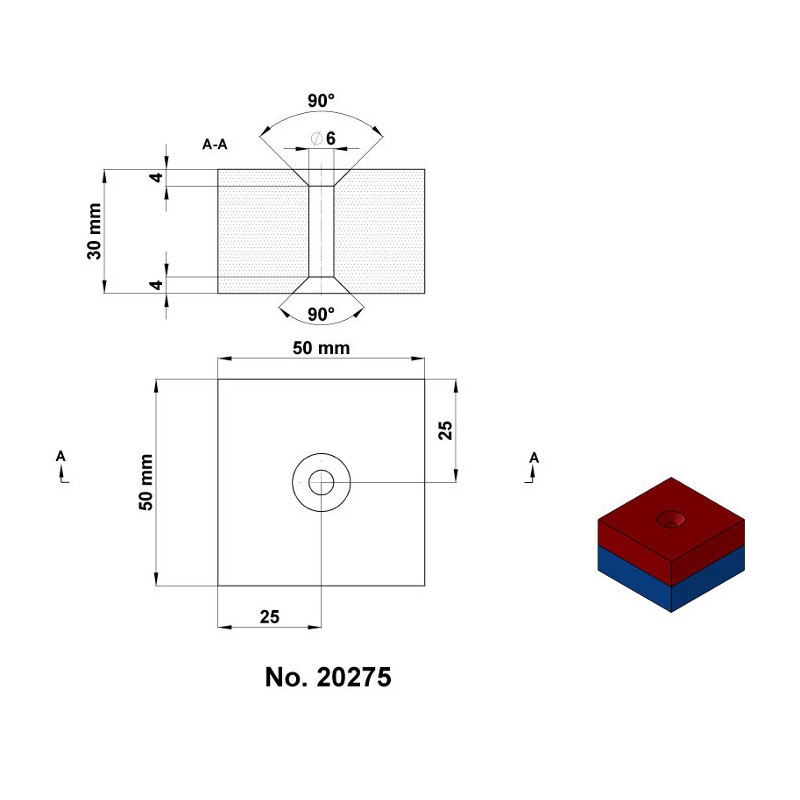 Magnet neodim bloc 50x50x30 N 80 °C, VMM10