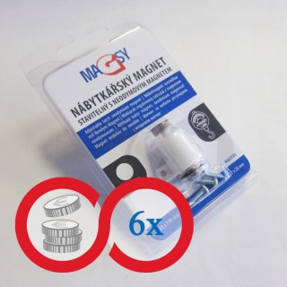 Magnet neodim mobilier reglabil – alb – ambalare comercială - set 6 buc
