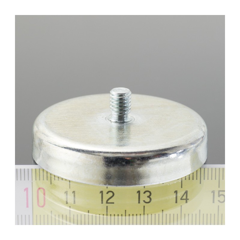 Magnet oală cu coadă, diam. 47 x înălțime 9 mm cu filet exterior M6, înălțime filet 8 mm