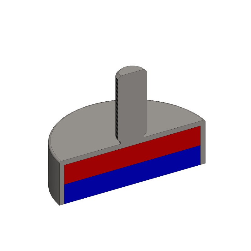 Magnet oală cu coadă, diam. 47 x înălțime 9 mm cu filet exterior M6, înălțime filet 8 mm