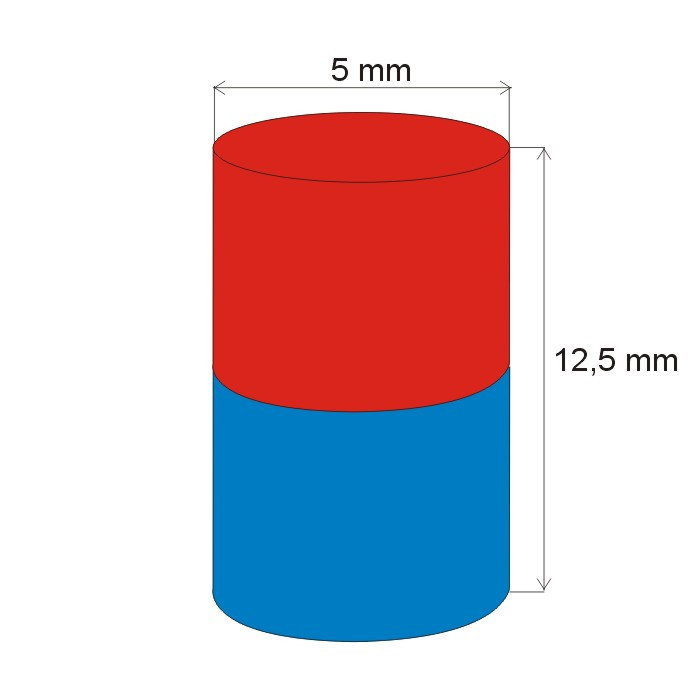 Magnet neodim cilindru cu diam.5x12,5 N 80 °C, VMM8-N45