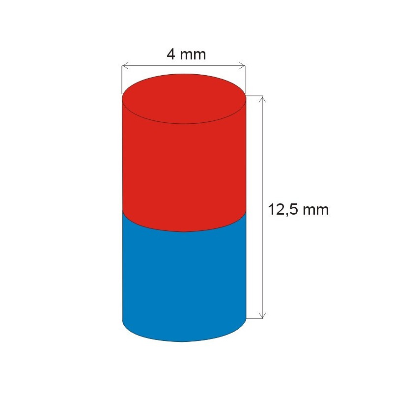 Magnet neodim cilindru cu diam.4x12,5 N 80 °C, VMM7-N42