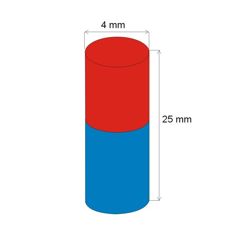 Magnet neodim cilindru cu diam.4x25 N 80 °C, VMM7-N42