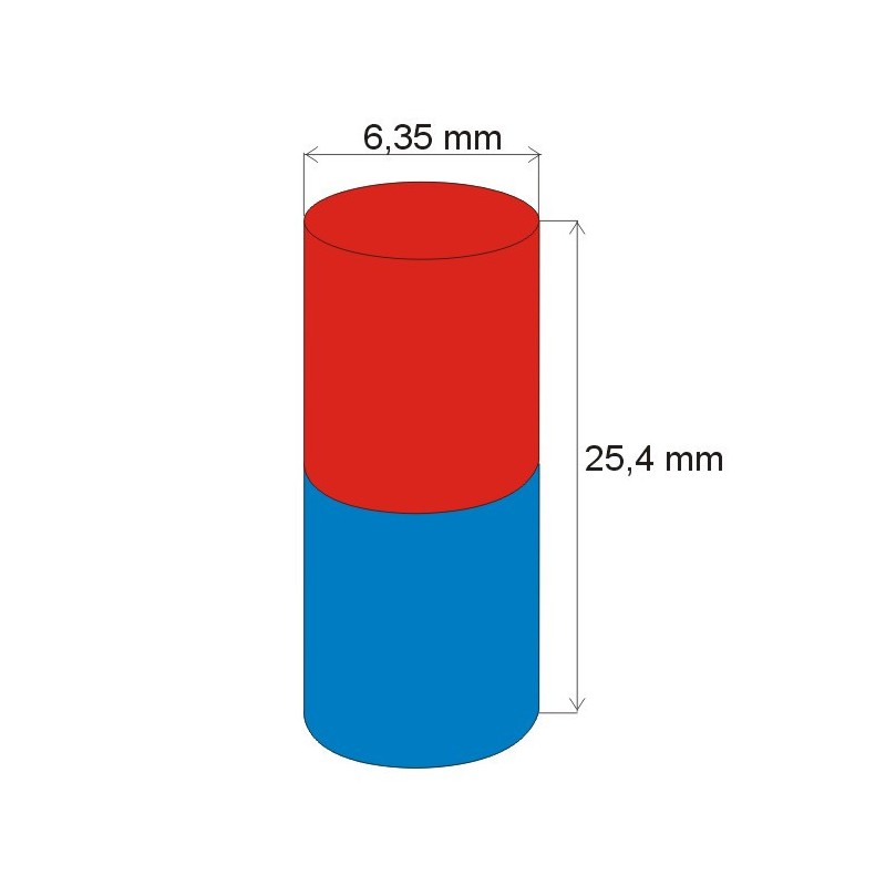 Magnet neodim cilindru cu diam.6,35x25,4 N 80 °C, VMM7-N42