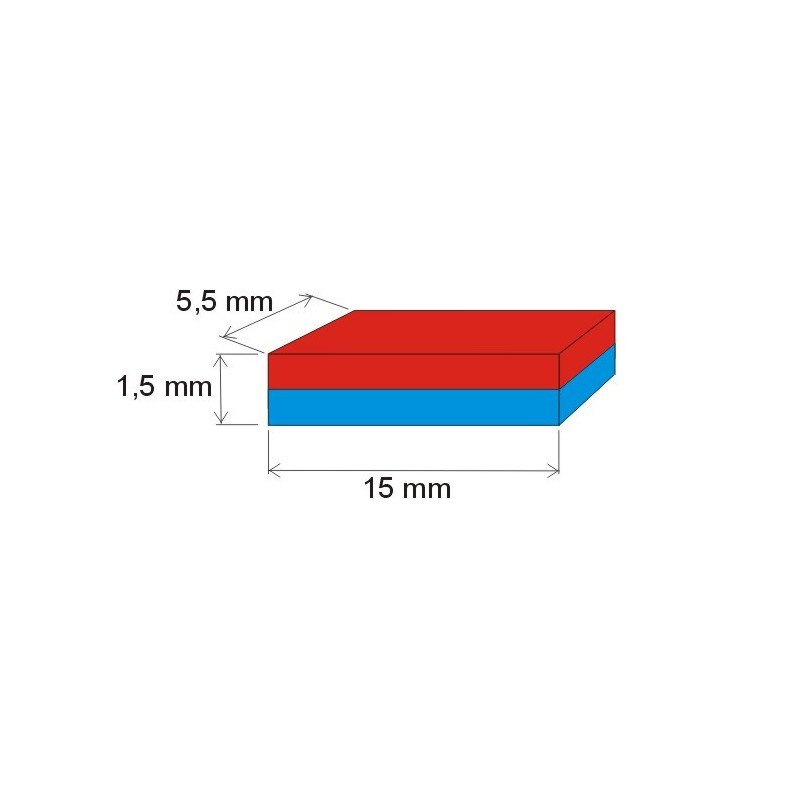 Magnet neodim bloc 15x5,5x1,5 P 150 °C, VMM8SH-N45SH