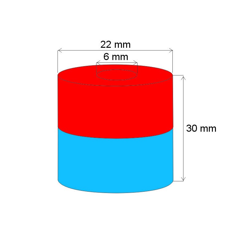 Magnet neodim inel cu diam.22x diam.6x30 N 150 °C, VMM8SH-N45SH