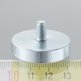 Magnet oală cu coadă, diam. 32 x înălțime 7 mm cu filet exterior M6, înălțime filet 10 mm