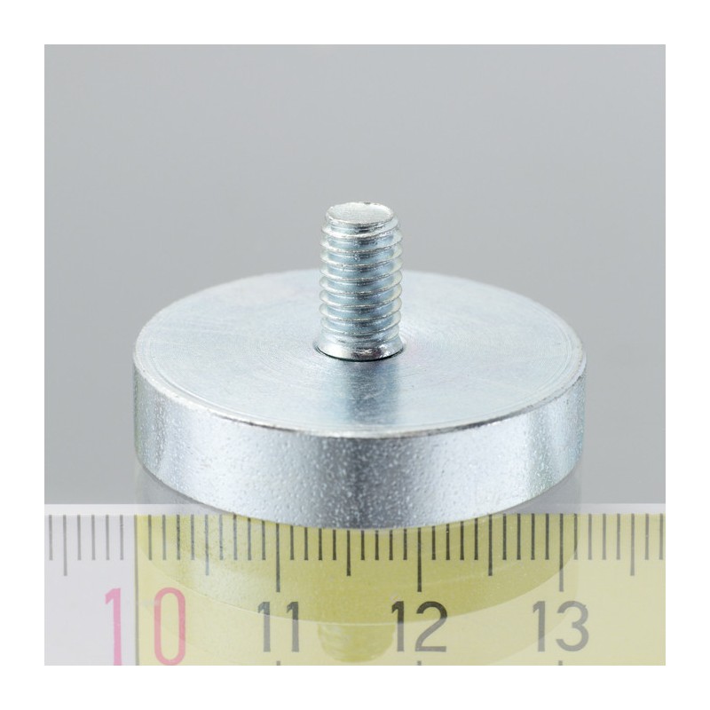 Magnet oală cu coadă, diam. 32 x înălțime 7 mm cu filet exterior M6, înălțime filet 10 mm