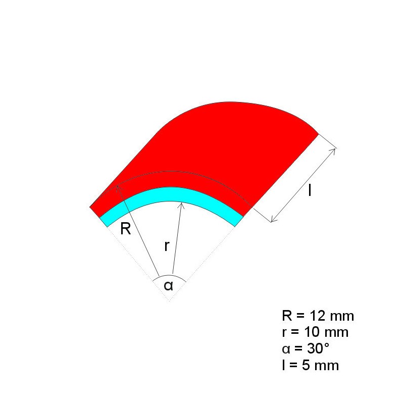 Magnet neodim segment R12xr10x30°x5 N 200°C, VMM3EH-N30EH