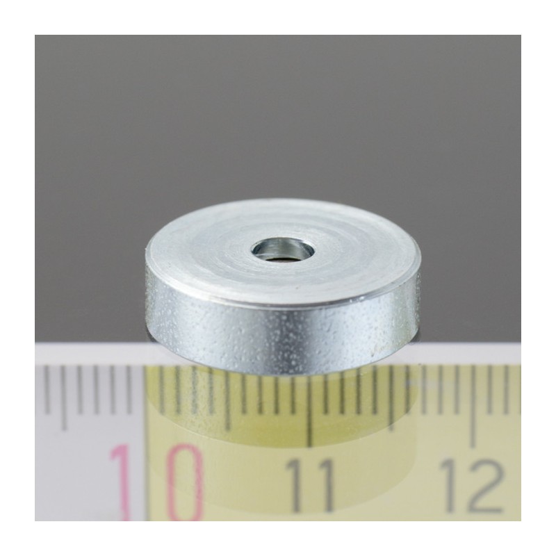 Magnet oală diam. 16, înălțime 4,5 mm, cu gaură pentru șurub cu cap înecat diam. 3,5