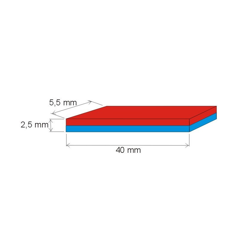 Magnet neodim bloc 40x5,5x2,5 P 150 °C, VMM8SH-N45SH